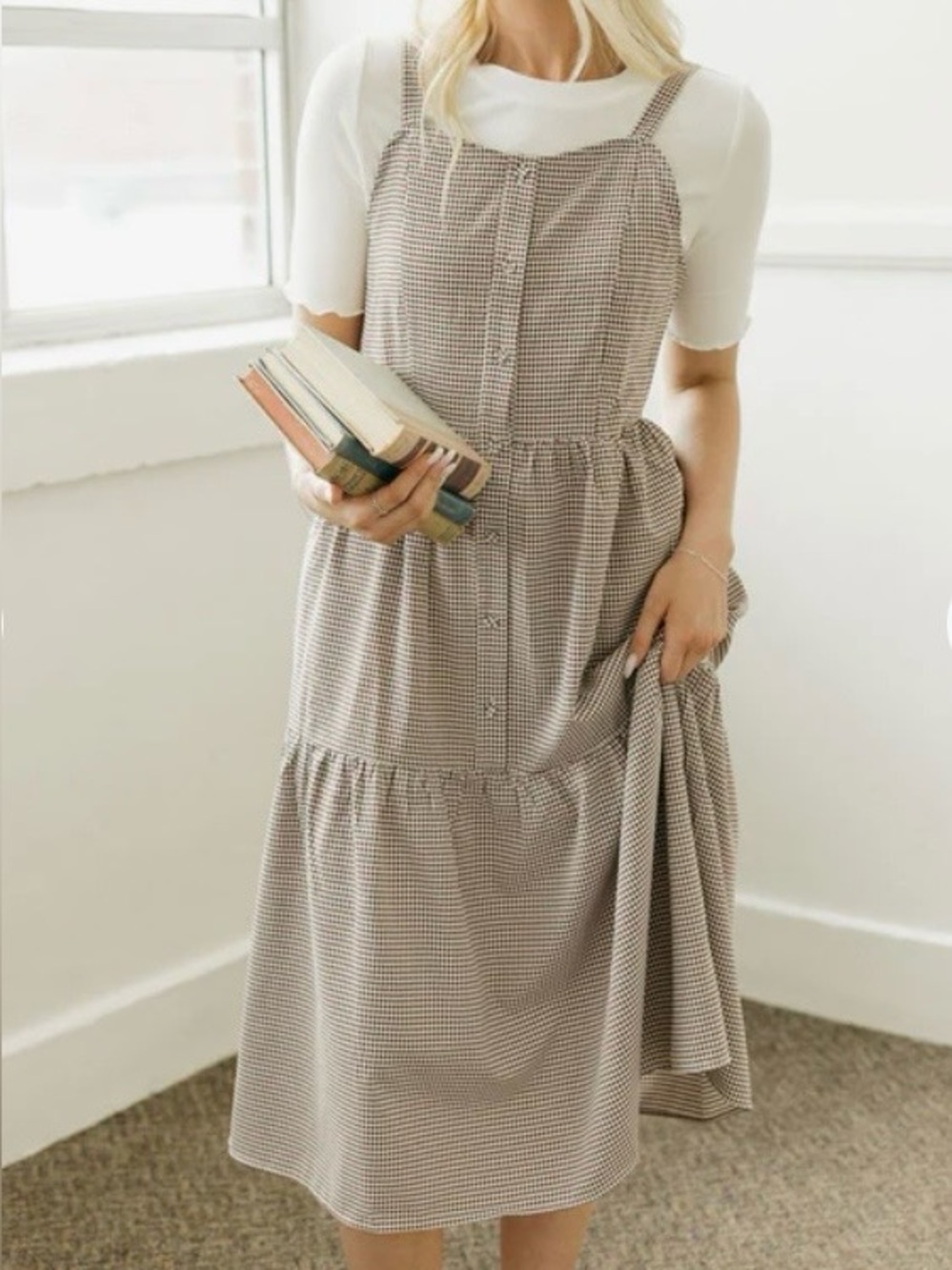 Love Olive Co Brown Gingham Midi Dress